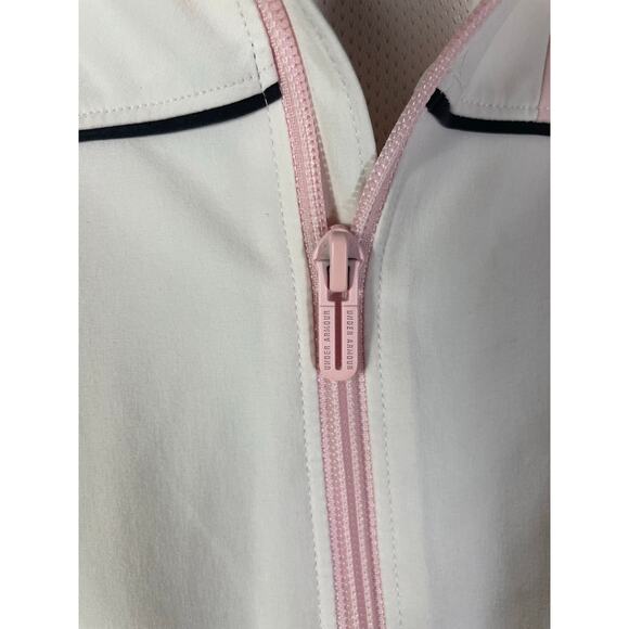 Under Armour Pink White Windbreaker XS Loose Fit Jacket Zip Front Logo Sleeve - Picture 9 of 13